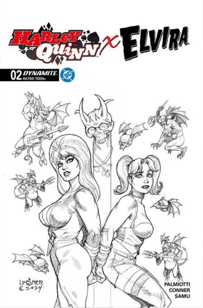 Harley Quinn X Elvira #2 Cover T Joseph Michael Linsner Line Art FOC Bonus 1:7 Variant
