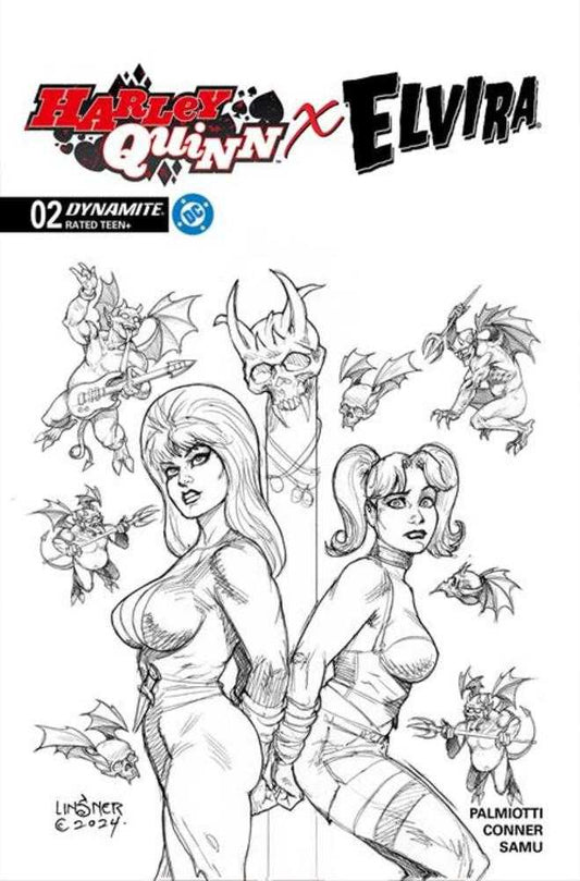 Harley Quinn X Elvira #2 Cover T Joseph Michael Linsner Line Art FOC Bonus 1:7 Variant