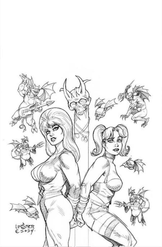 Harley Quinn X Elvira #2 Cover U Joseph Michael Linsner Line Art 1:10 Virgin FOC Bonus Variant