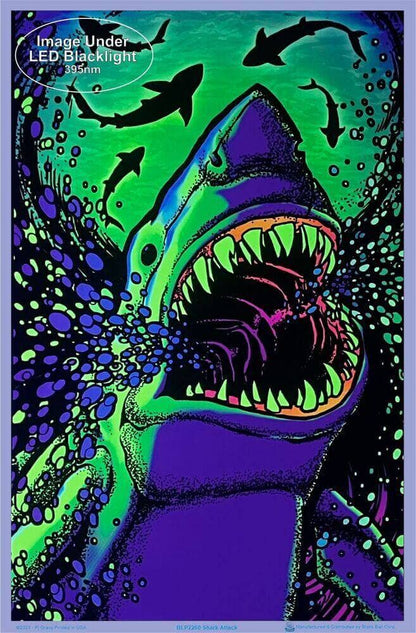 Shark Attack Blacklight Poster - 23" x 35": Shrinkwrapped on Cardboard